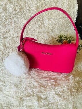Tommy Hilfiger Bright Hot Pink Shoulder Bag with White Pom